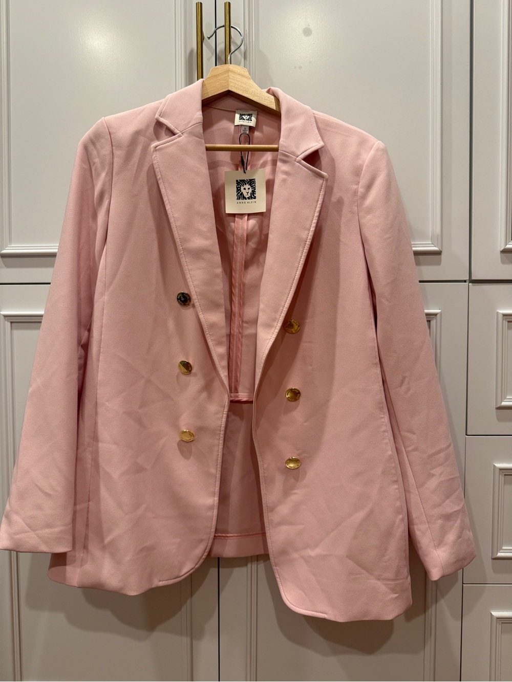 Anne Klein Blush Pink Double-Breasted Blazer with Gold Buttons